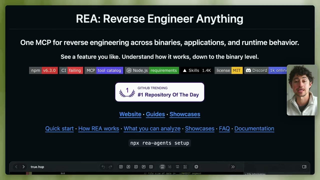 Trang README của repo REA: Reverse Engineer Anything trên GitHub