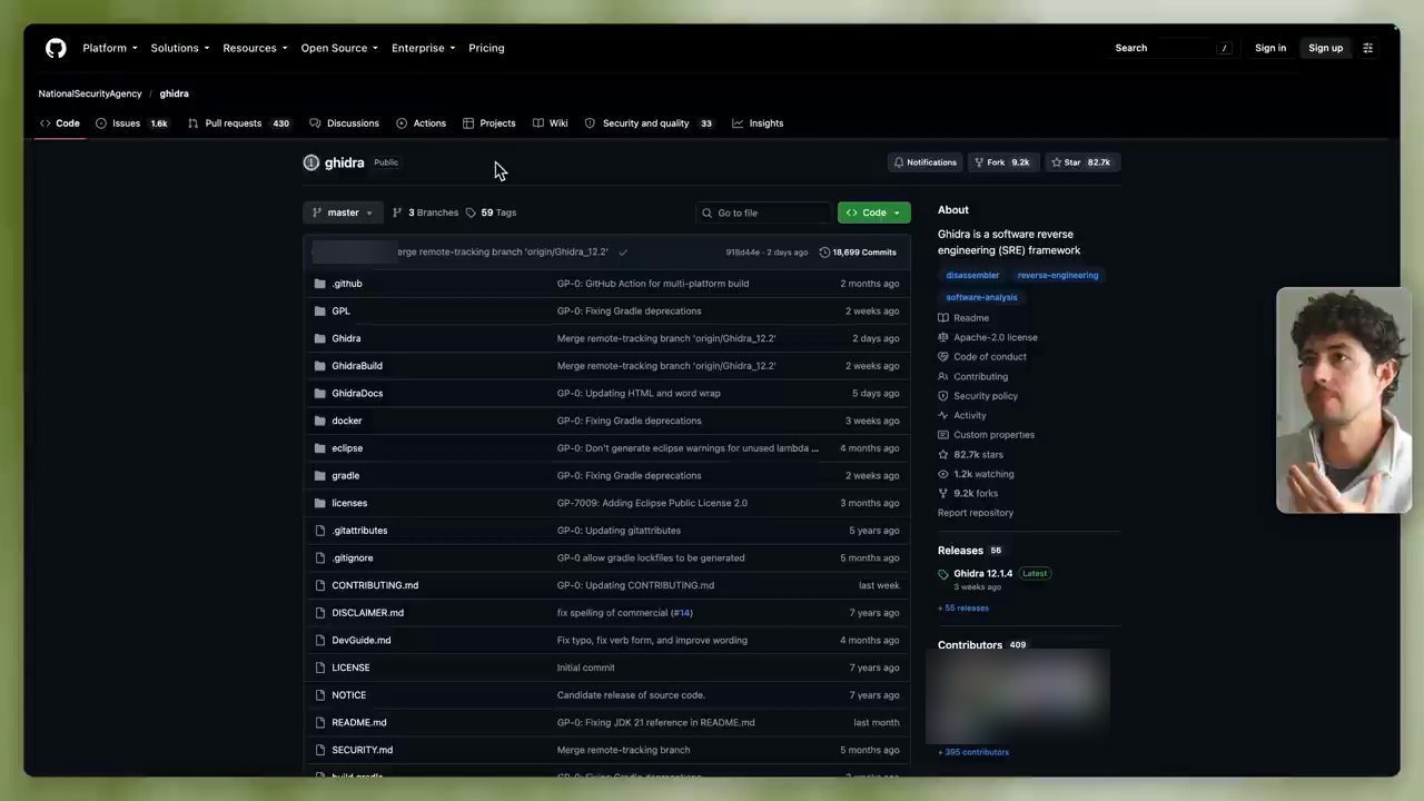 Trang GitHub của repo NationalSecurityAgency/ghidra