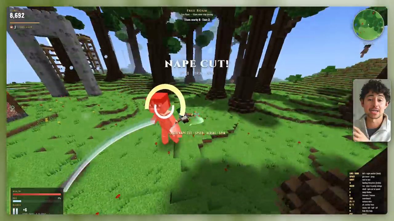 Game kiểu Minecraft có Titan đỏ, dòng chữ NAPE CUT!