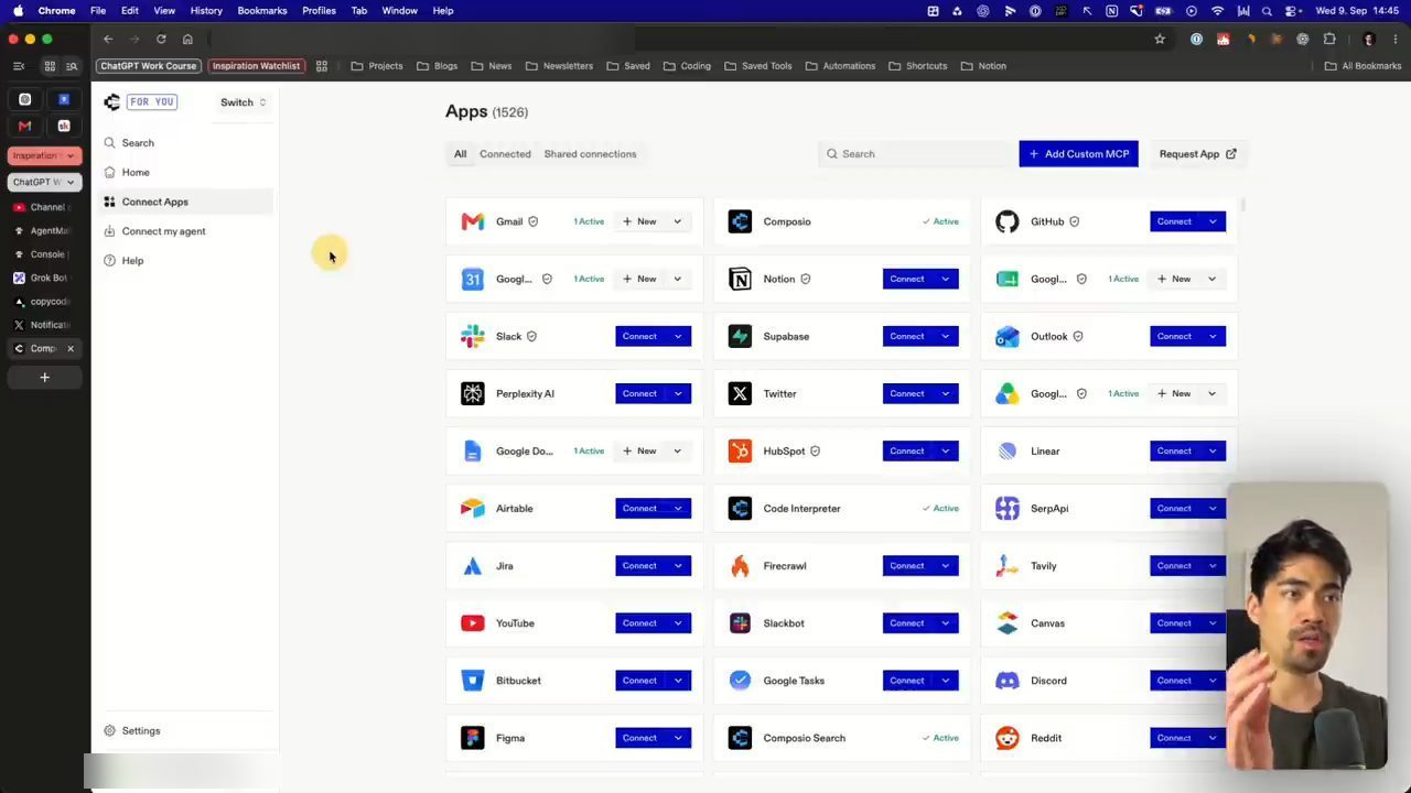 Trang Connect Apps của Composio với lưới các app