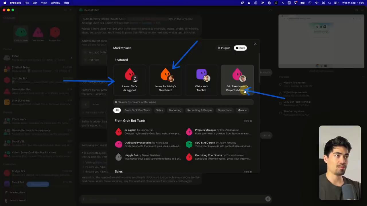 Marketplace tab Bots với các bot featured