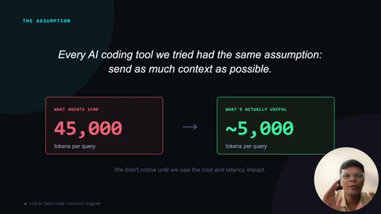 Slide The Assumption: 45.000 token gửi đi so với khoảng 5.000 token có ích