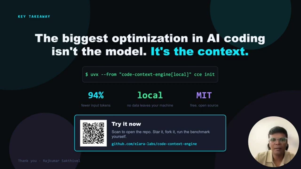 Slide Key takeaway: The biggest optimization in AI coding isn't the model. It's the context.