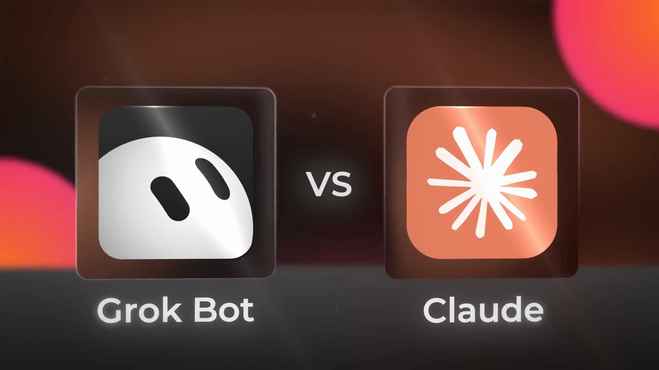 Logo Grok Bot và logo Claude đặt cạnh nhau với chữ VS ở giữa