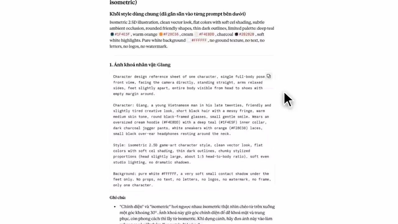 File prompt Claude viết: khối style dùng chung và prompt Ảnh khoá nhân vật Giang bằng tiếng Anh