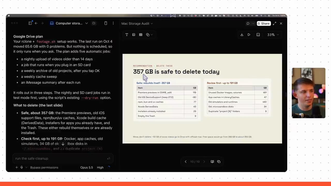Slide 357 GB is safe to delete today với hai bảng file nên xoá và file cần xem lại