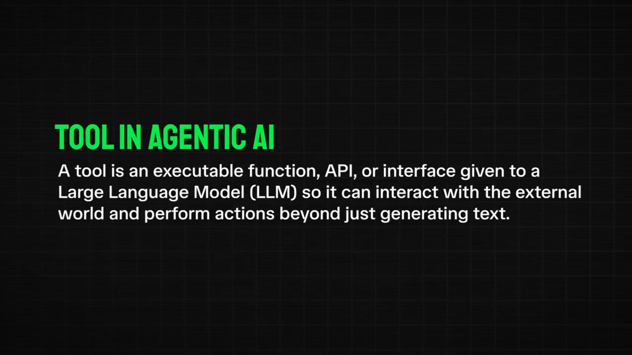 Thẻ chữ Tool in agentic AI trên nền đen