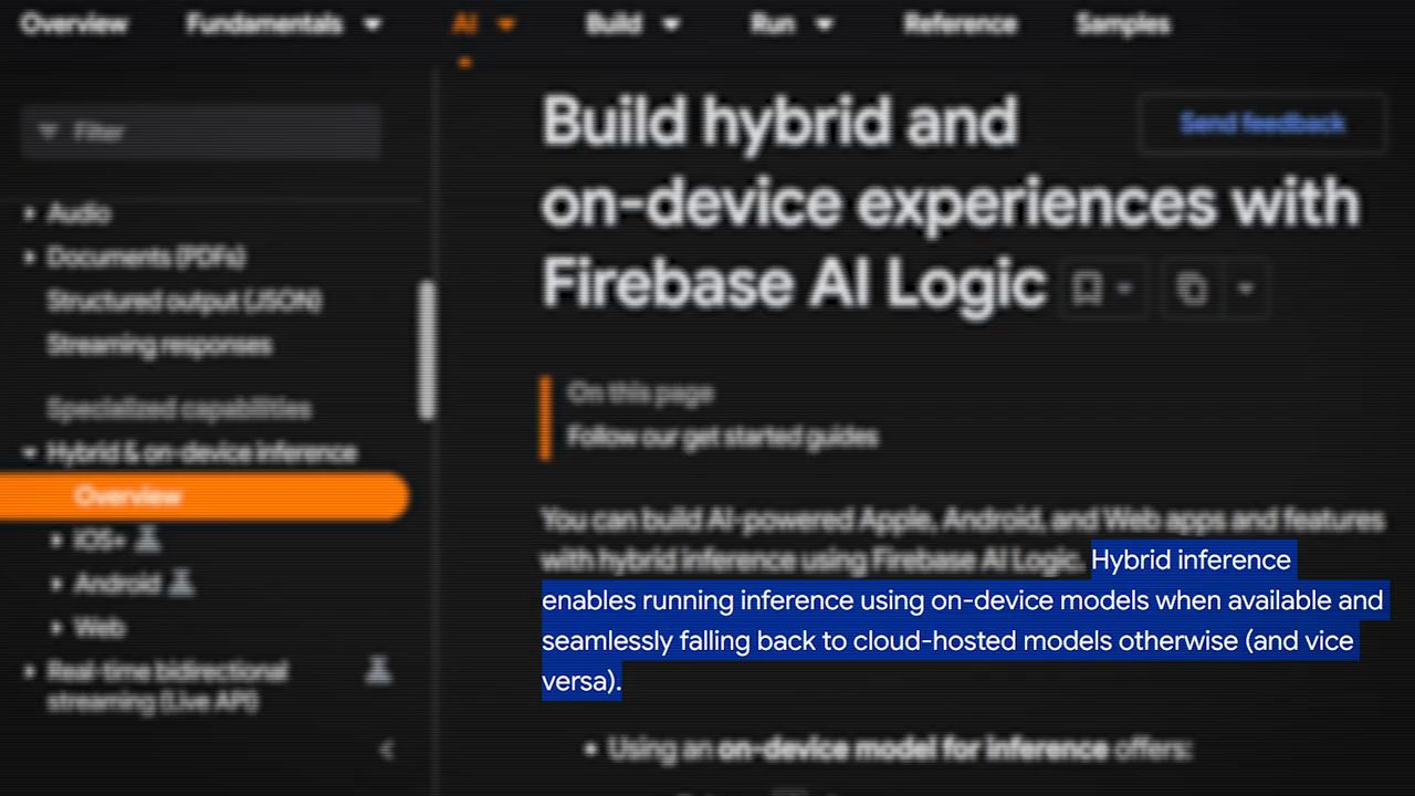 Trang tài liệu Build hybrid and on-device experiences with Firebase AI Logic, một câu được bôi đậm