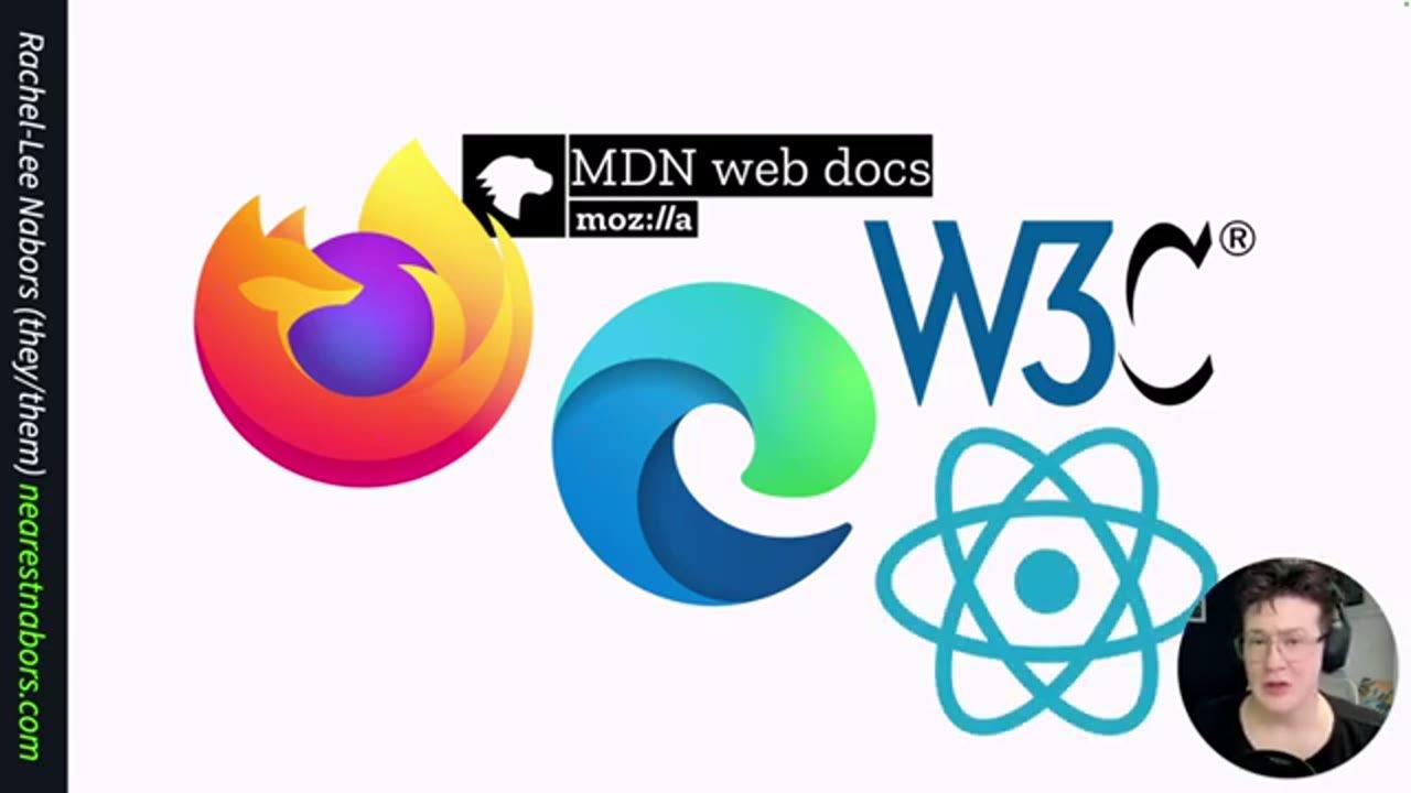 Logo Firefox, MDN web docs, Microsoft Edge, W3C và React
