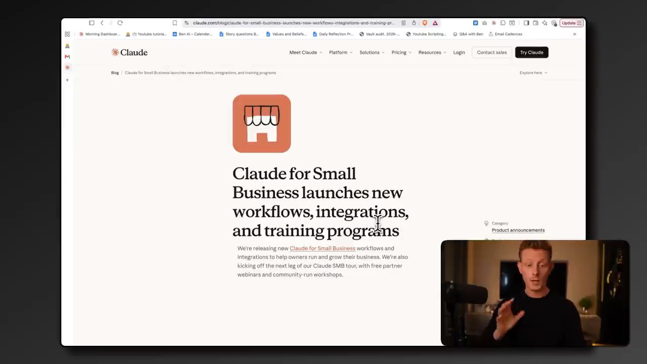 Trang blog Claude for Small Business launches new workflows, integrations, and training programs