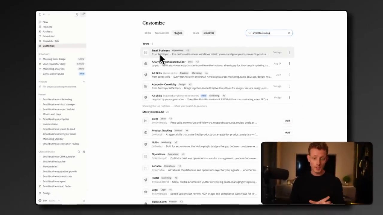 Trang Customize, tab Plugins, ô tìm kiếm small business