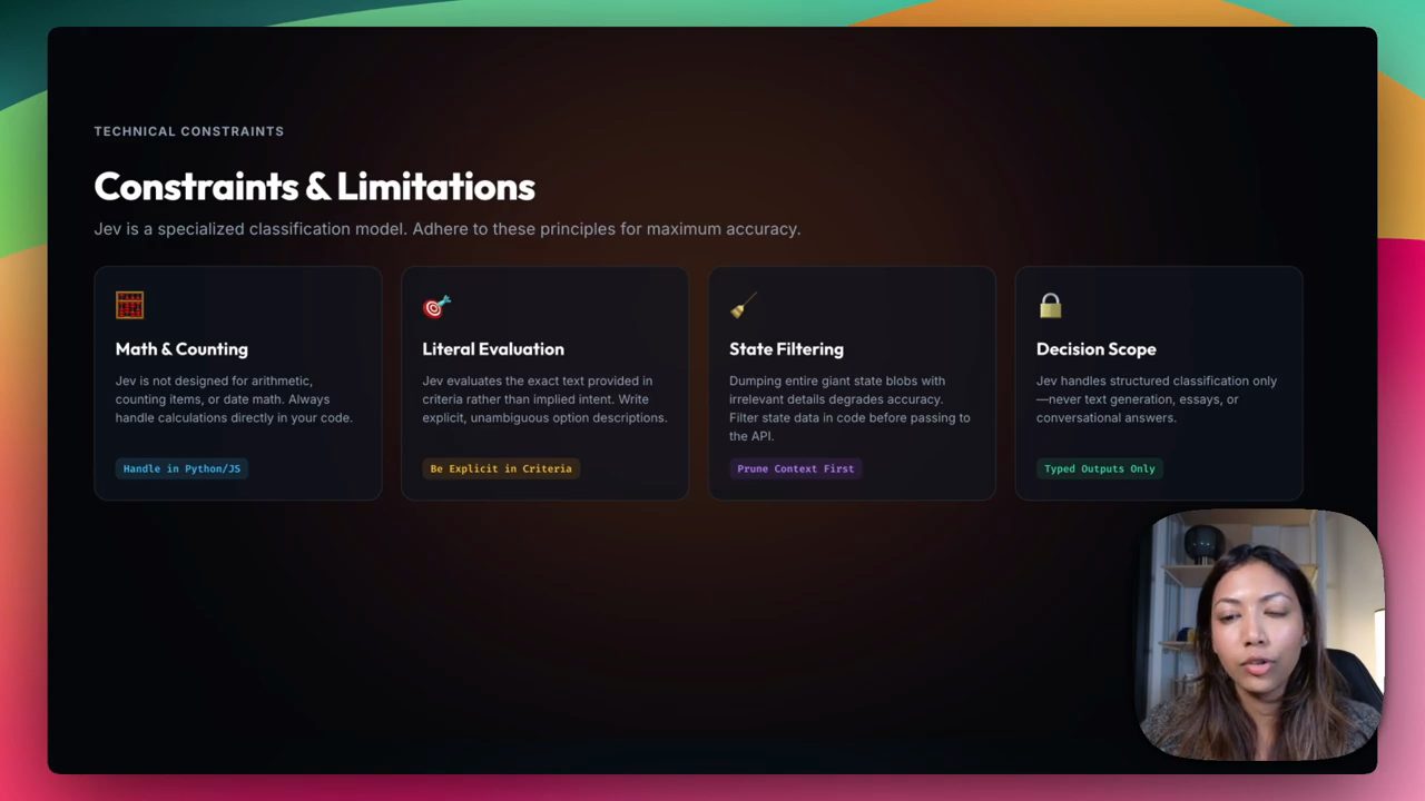 Slide Constraints and Limitations với bốn thẻ Math and Counting, Literal Evaluation, State Filtering, Decision Scope