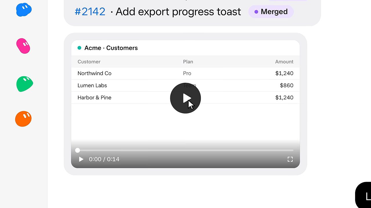 Thẻ PR số 2142 đã merge kèm video preview của màn hình Customers