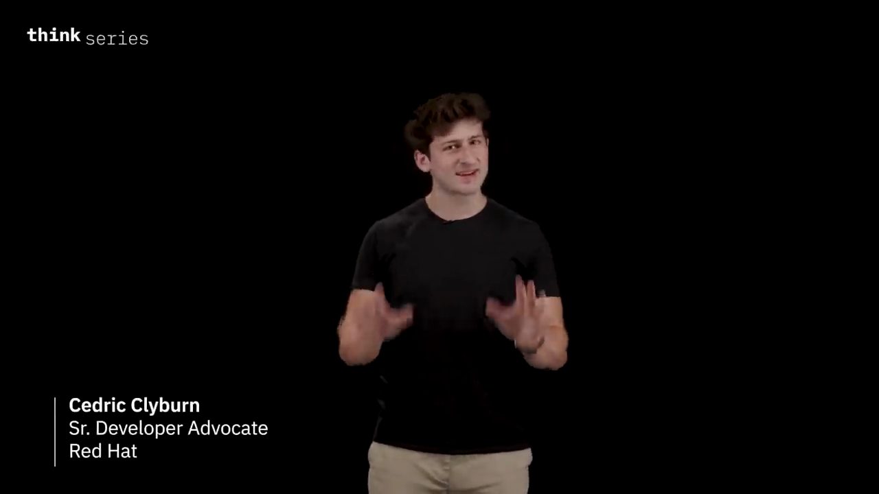 Cedric Clyburn đứng trước nền đen, chú thích tên và chức danh Sr. Developer Advocate, Red Hat
