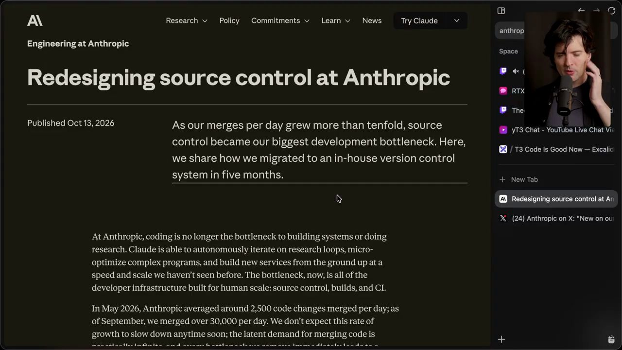 Bài Redesigning source control at Anthropic, đăng ngày 13/10/2026, hiển thị ở chế độ tối