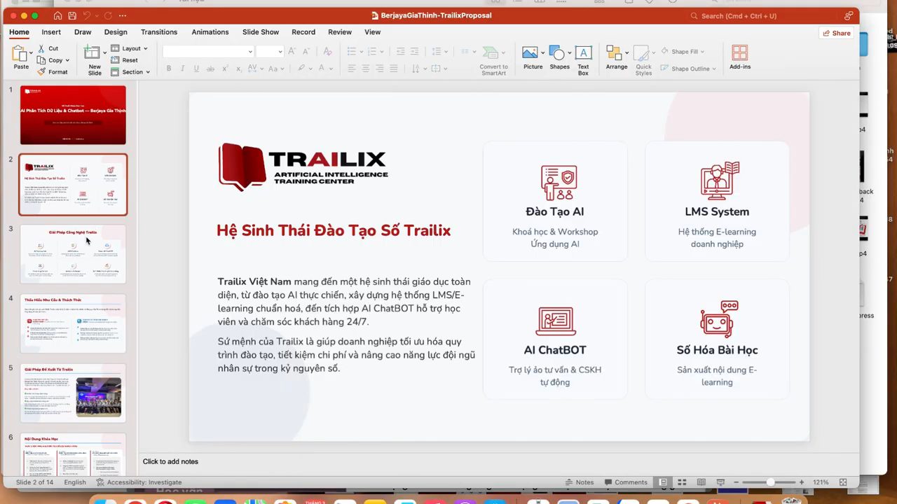 File proposal mở trong PowerPoint, slide giới thiệu Hệ Sinh Thái Đào Tạo Số Trailix