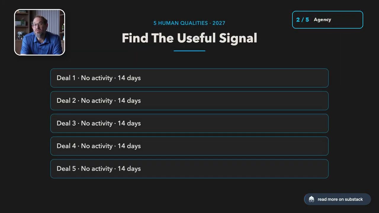 Slide Find The Useful Signal liệt kê Deal 1 tới Deal 5, mỗi deal No activity 14 days