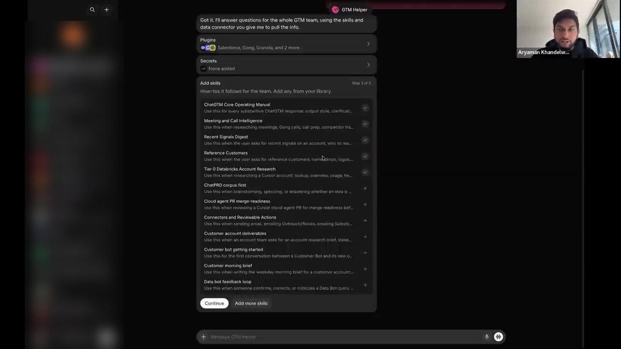 Bước Add skills với danh sách skill được chọn sẵn cho GTM Helper