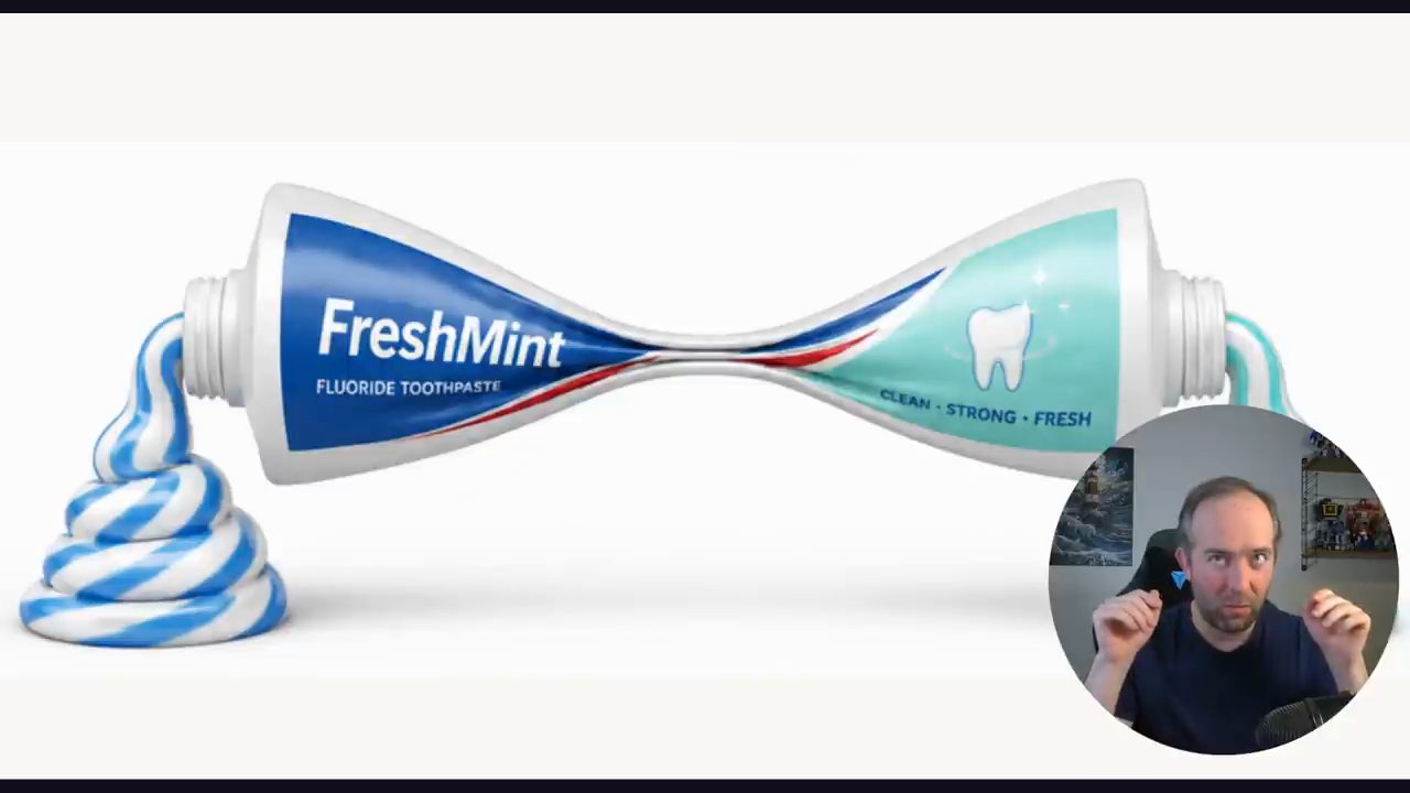 Hình một tuýp kem đánh răng bị bóp thắt ở giữa, kem phọt ra ở hai đầu