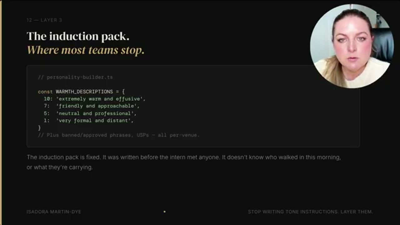 Slide The induction pack. Where most teams stop. với WARMTH_DESCRIPTIONS