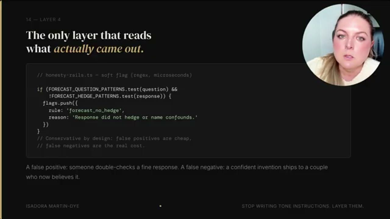 Slide The only layer that reads what actually came out với honesty-rails.ts