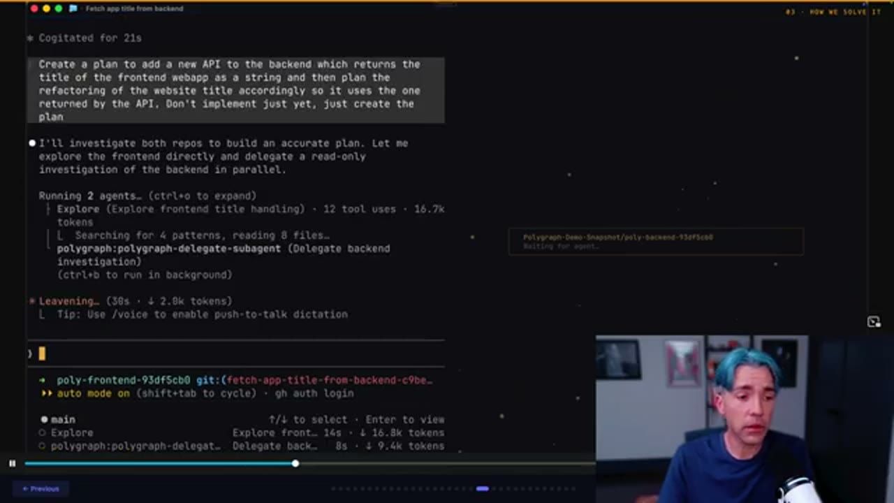 Agent trong repo frontend lập plan và giao việc điều tra backend cho một subagent