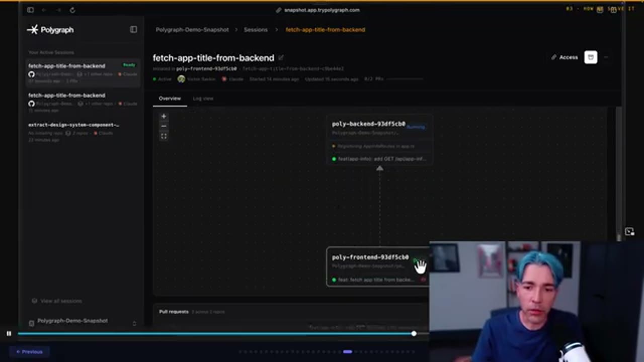 Graph view của session với hai repo backend và frontend