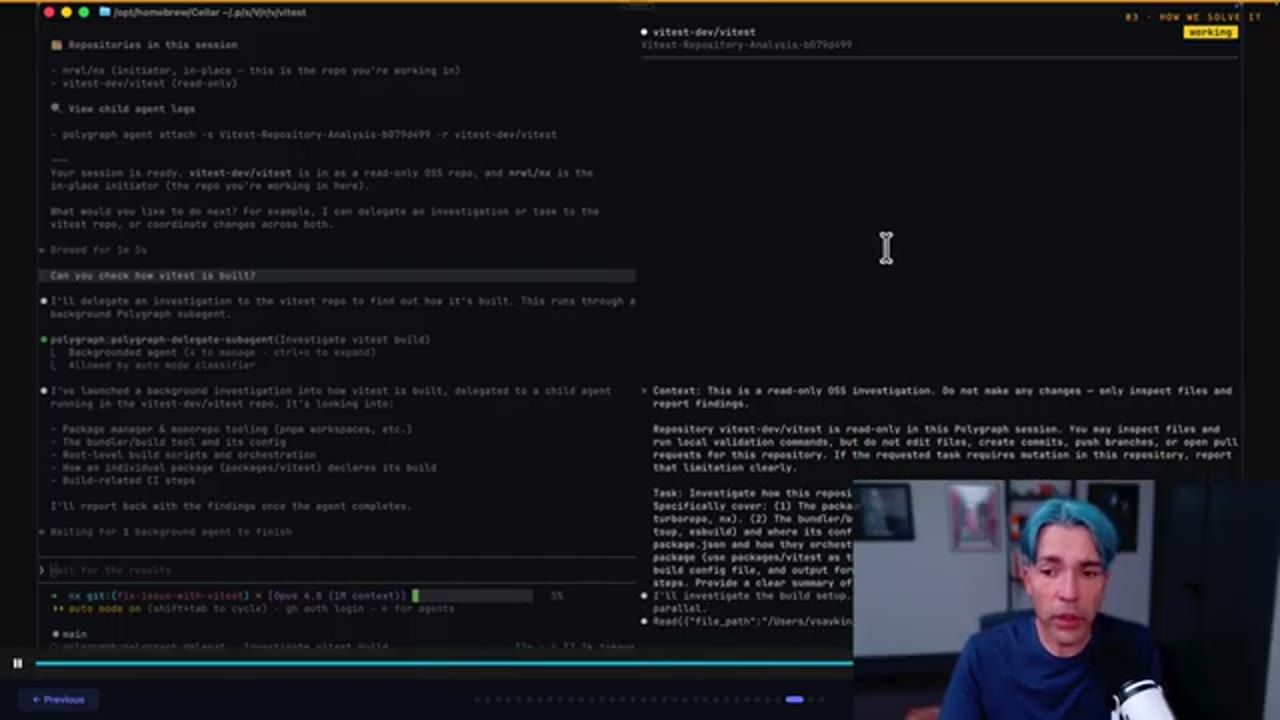 Agent giao việc điều tra cách build vitest cho một subagent