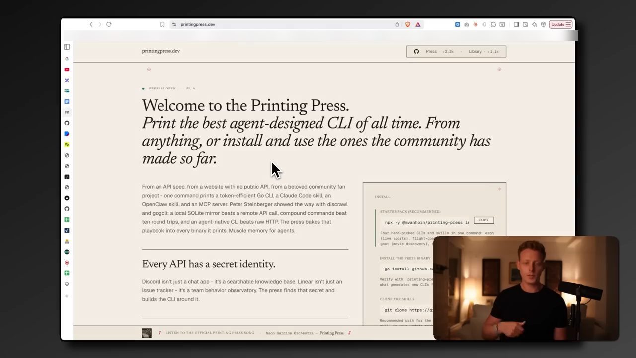 Trang chủ printingpress.dev: Welcome to the Printing Press, kèm ô cài đặt starter pack