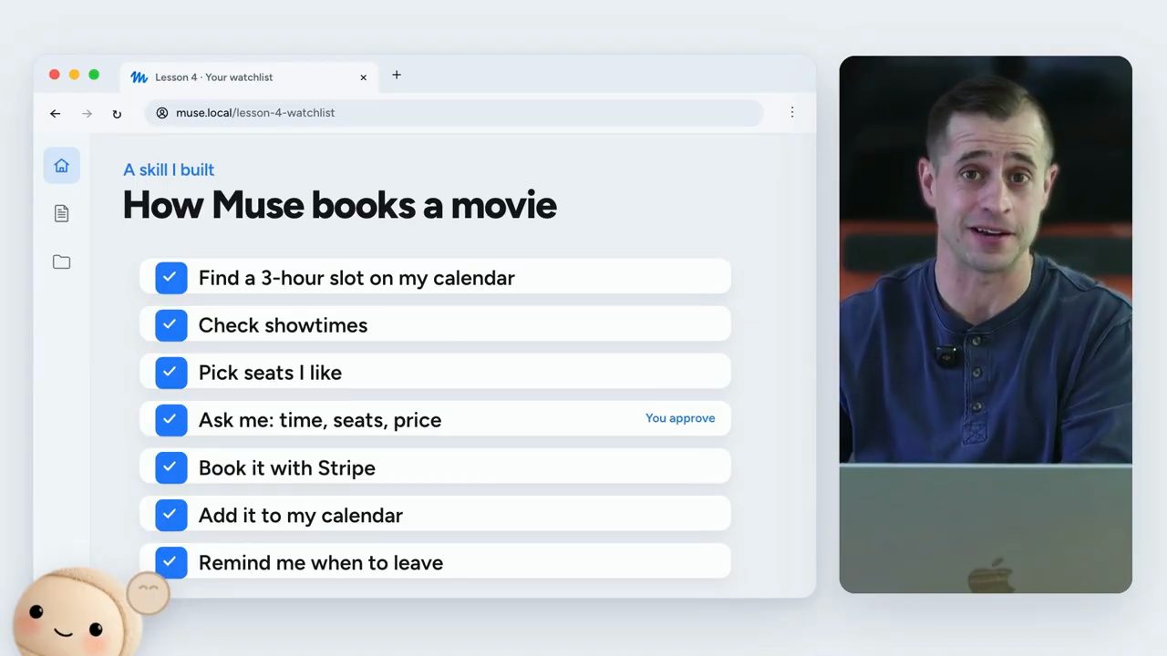 Slide A skill I built How Muse books a movie với bảy bước đã đánh dấu