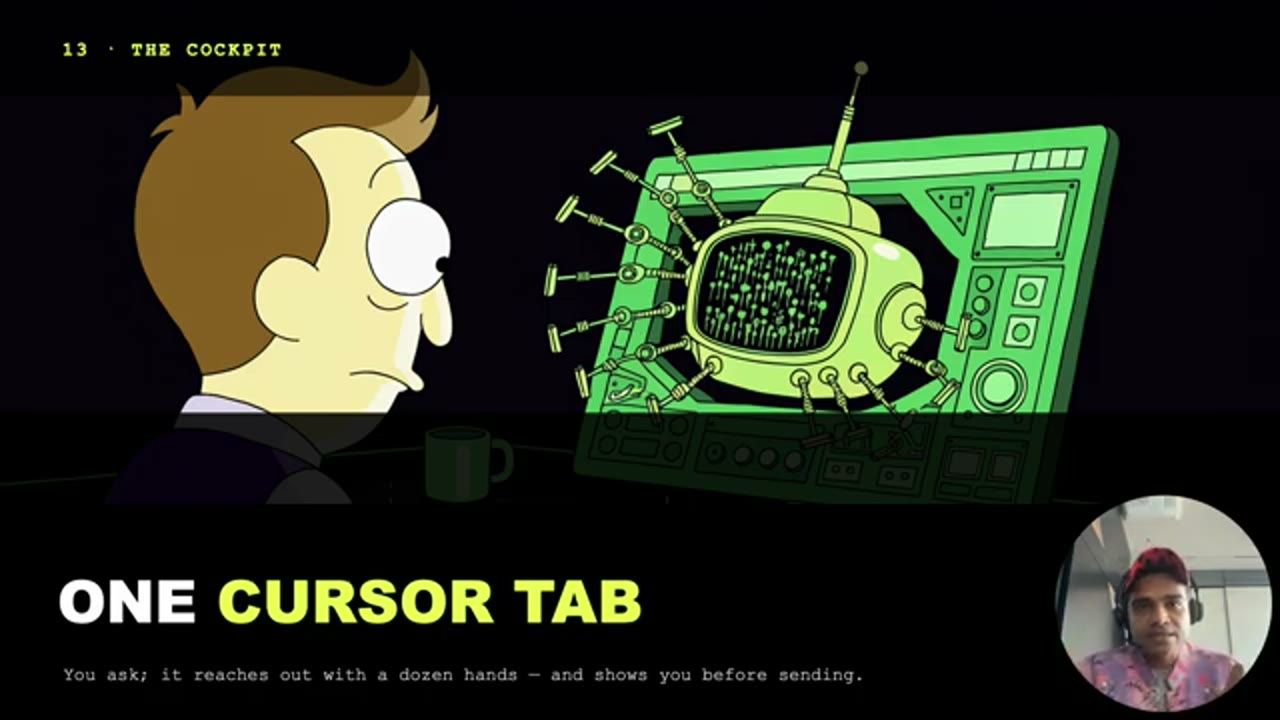 Slide One Cursor tab với một nhân vật nhìn vào màn hình nhiều cánh tay