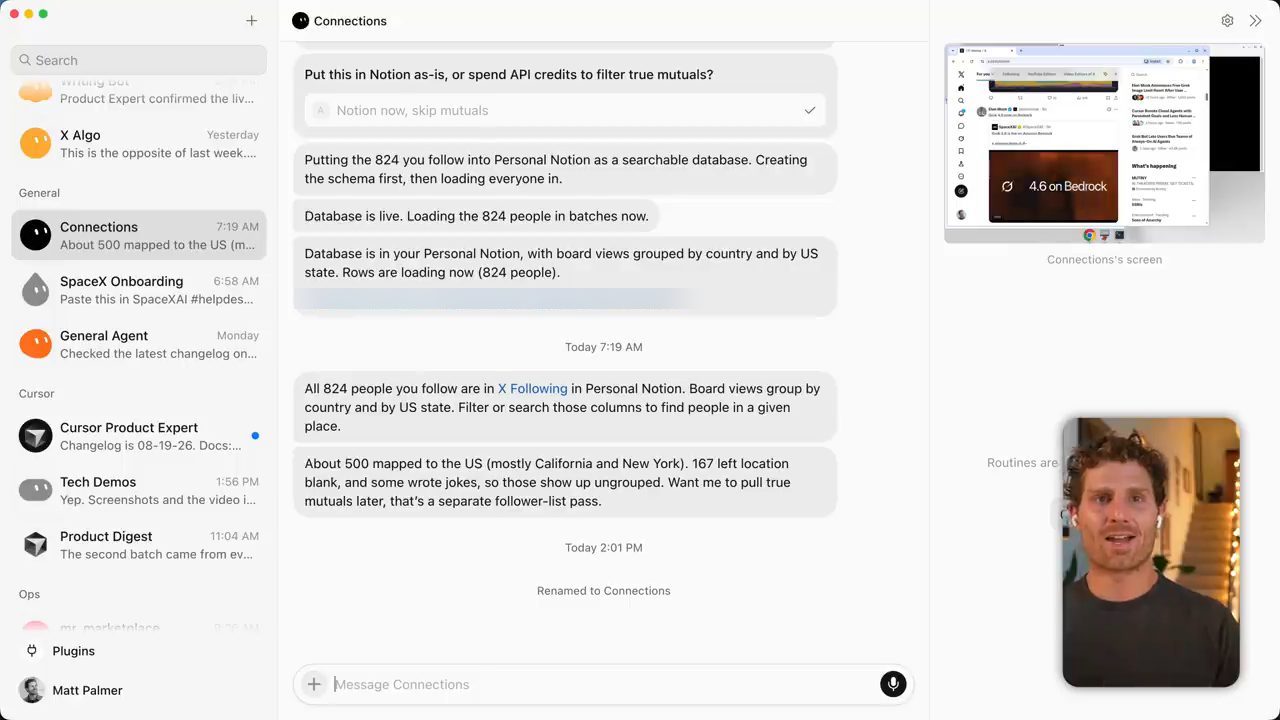 Bot Connections báo đã đưa 824 người vào database Notion