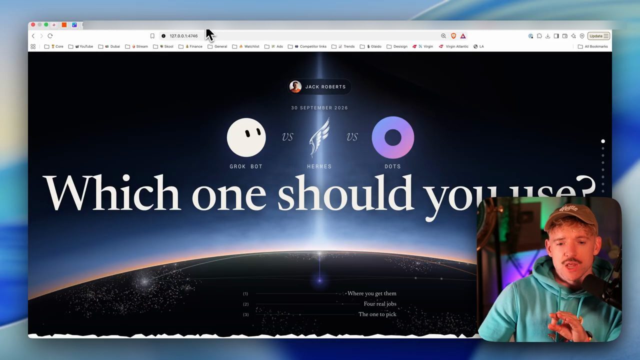 Trang so sánh tự build: Grok Bot vs Hermes vs Dots, tiêu đề Which one should you use?