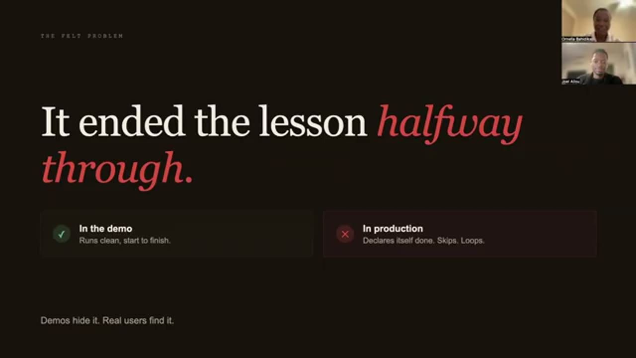 Slide: It ended the lesson halfway through, so sánh demo và production