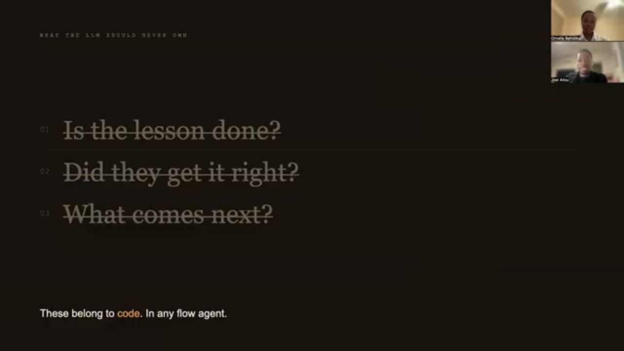 Slide: ba câu hỏi bị gạch: Is the lesson done? Did they get it right? What comes next?