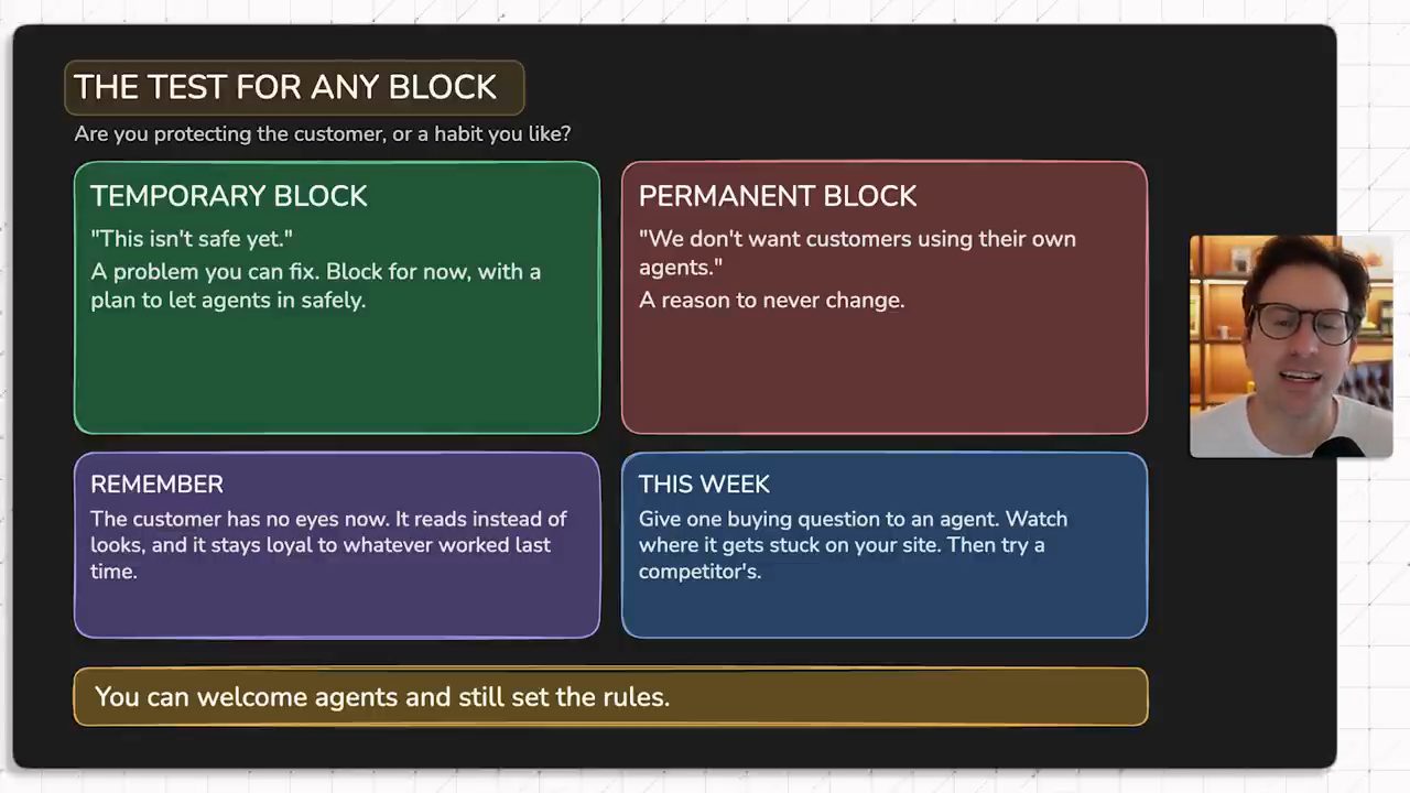 Slide The test for any block với bốn ô Temporary block, Permanent block, Remember và This week