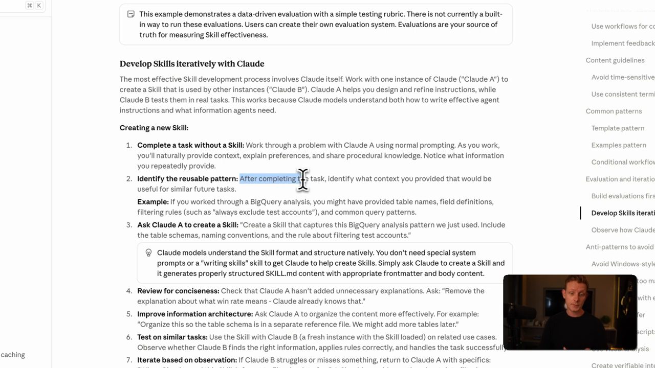 Tài liệu best practices của Anthropic, mục Develop Skills iteratively with Claude, bước 1 Complete a task without a Skill