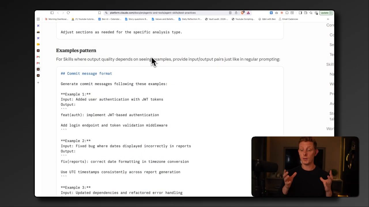 Tài liệu best practices, mục Examples pattern với ví dụ định dạng commit message