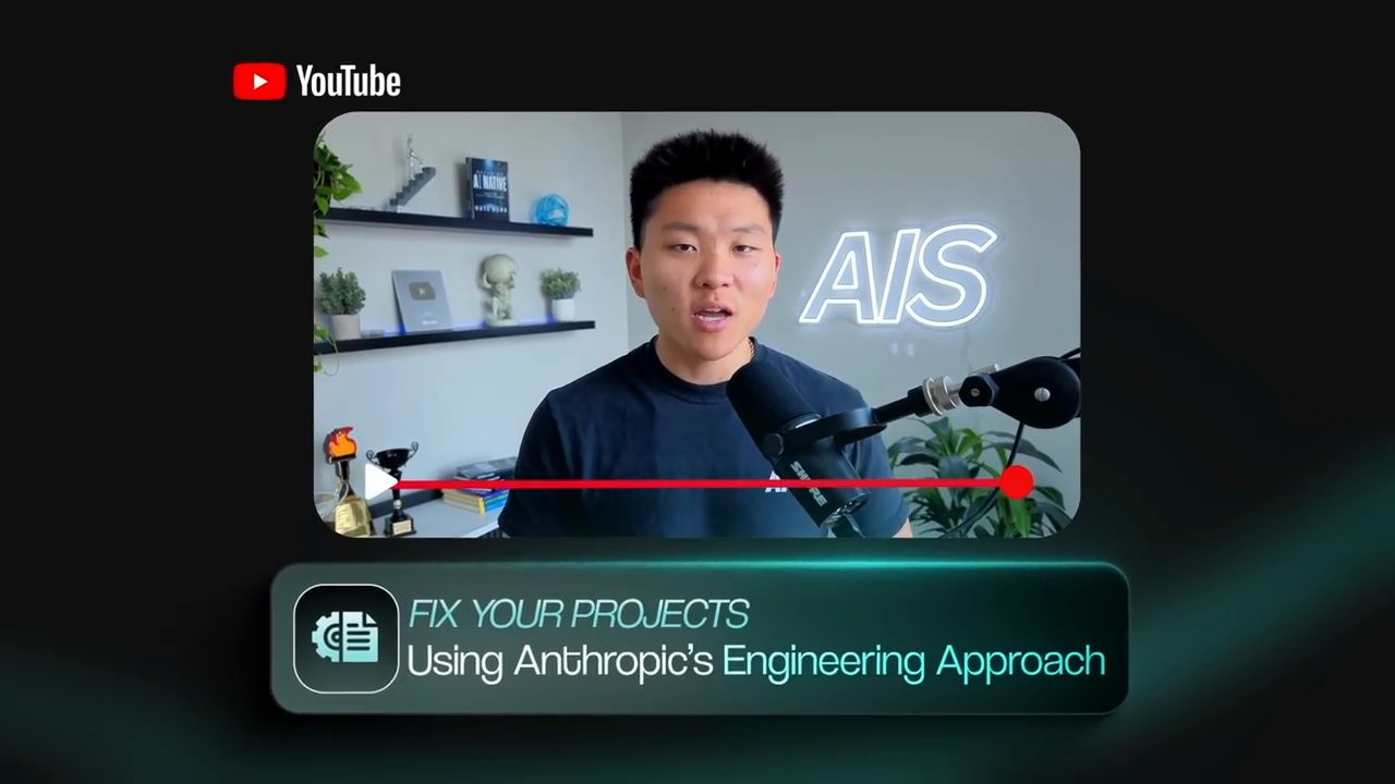 Nate Herk trong khung video YouTube, dòng chữ Fix your projects using Anthropic's Engineering Approach
