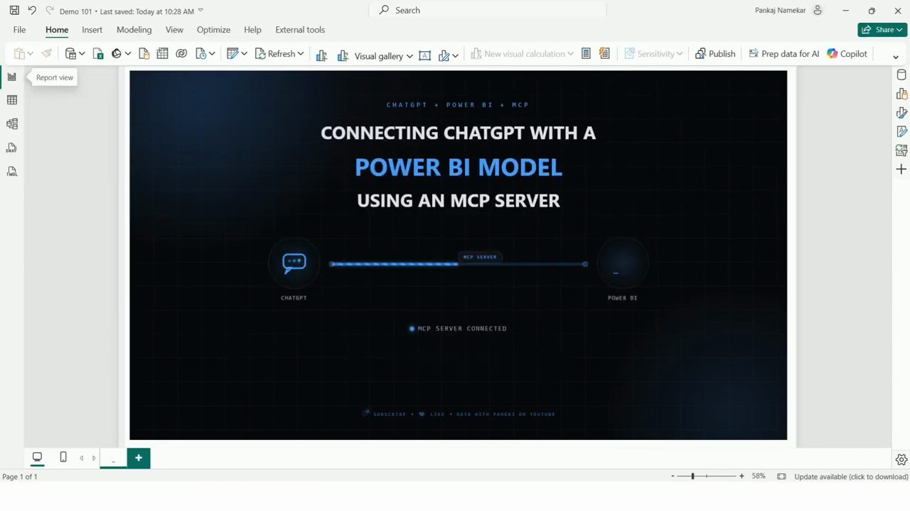Trang tiêu đề trong Power BI Desktop: Connecting ChatGPT with a Power BI model using an MCP server