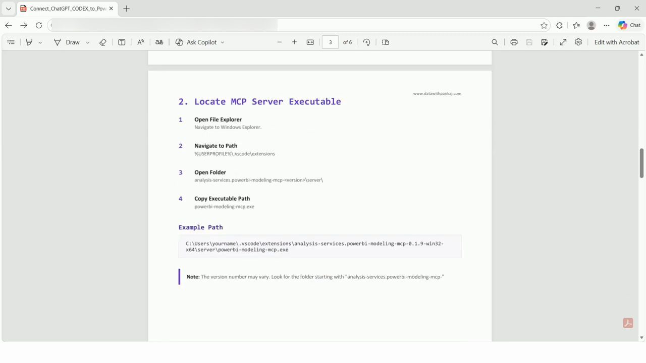 Trang 3 của tài liệu: 2. Locate MCP Server Executable, bốn bước và một đường dẫn ví dụ