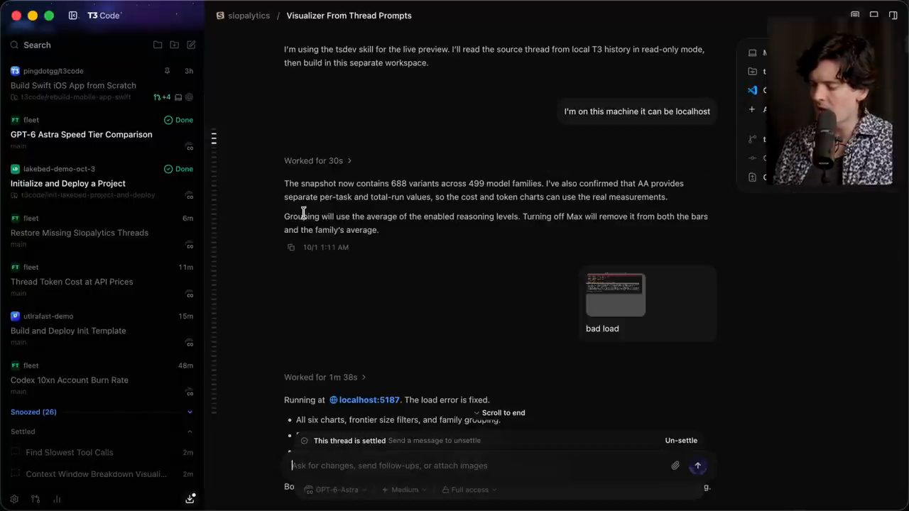 Thread Visualizer From Thread Prompts trong project slopalytics, với câu I'm on this machine it can be localhost