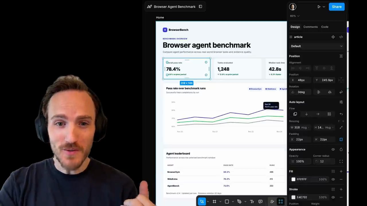 App design của Agent-Native đang chỉnh một trang Browser agent benchmark