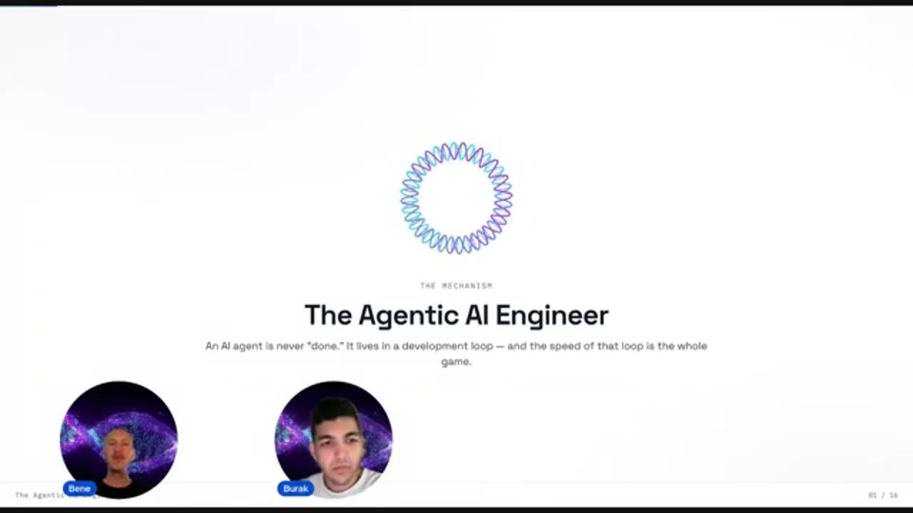 Slide mở đầu The Agentic AI Engineer, hai speaker ở góc dưới