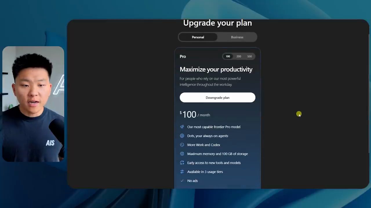 Trang Upgrade your plan: plan Pro với ba mức 100, 200, 500