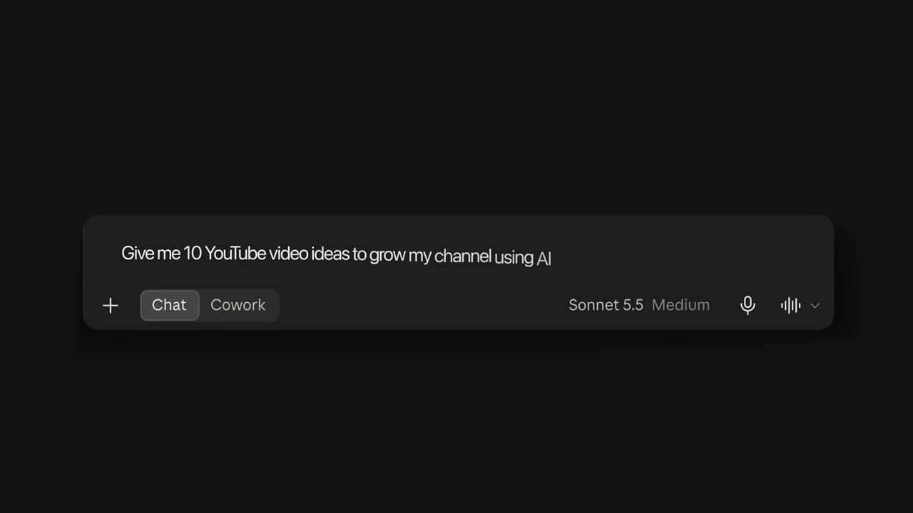 Ô chat với câu Give me 10 YouTube video ideas to grow my channel using AI, model Sonnet 5.5 Medium