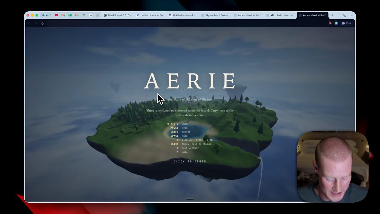 Màn hình mở đầu game AERIE của Fable 5.1 với hòn đảo bay có hồ ở giữa