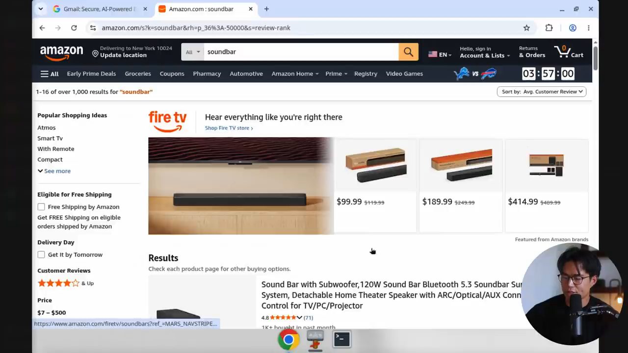Bot tìm soundbar trên Amazon, sắp xếp theo đánh giá