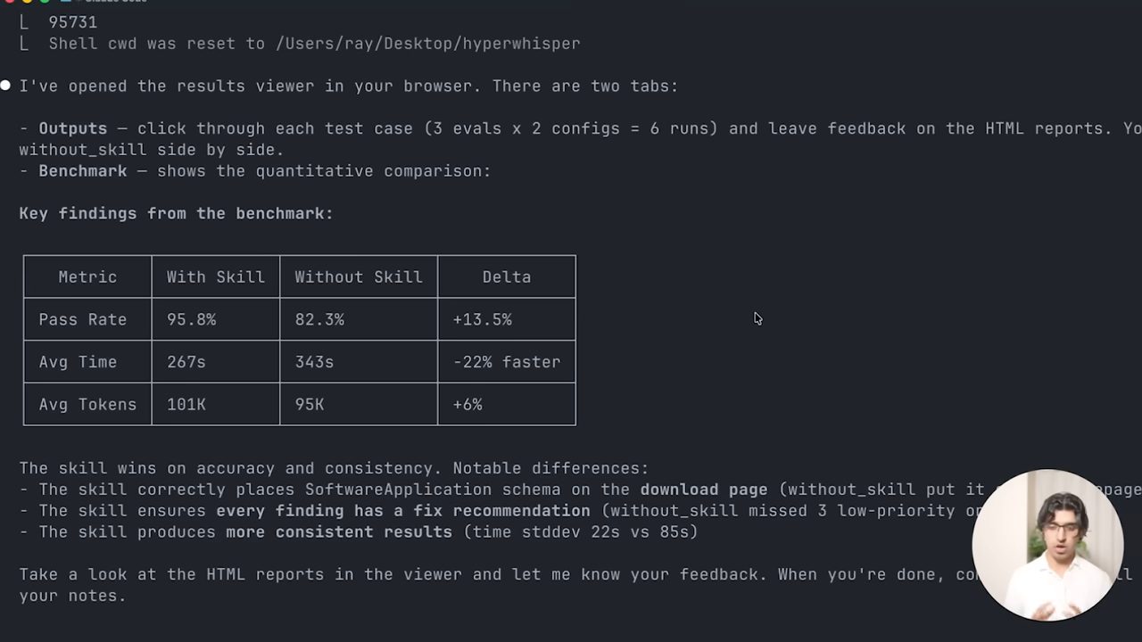 Bảng Key findings from the benchmark trong terminal