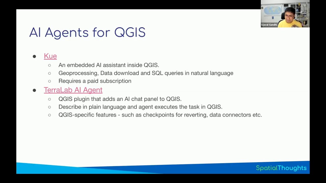 Slide AI Agents for QGIS với hai mục Kue và TerraLab AI Agent